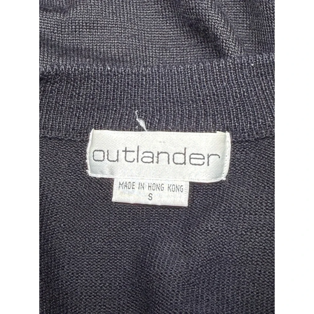 Vintage Outlander Sweater Womens Small Black Cardigan Wool Blend V-Neck Longline